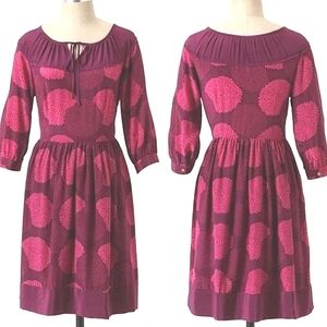 Anthropologie Girls From Savoy Dark Pink Bouquet Toss Silk Dress Floral Y2K 2